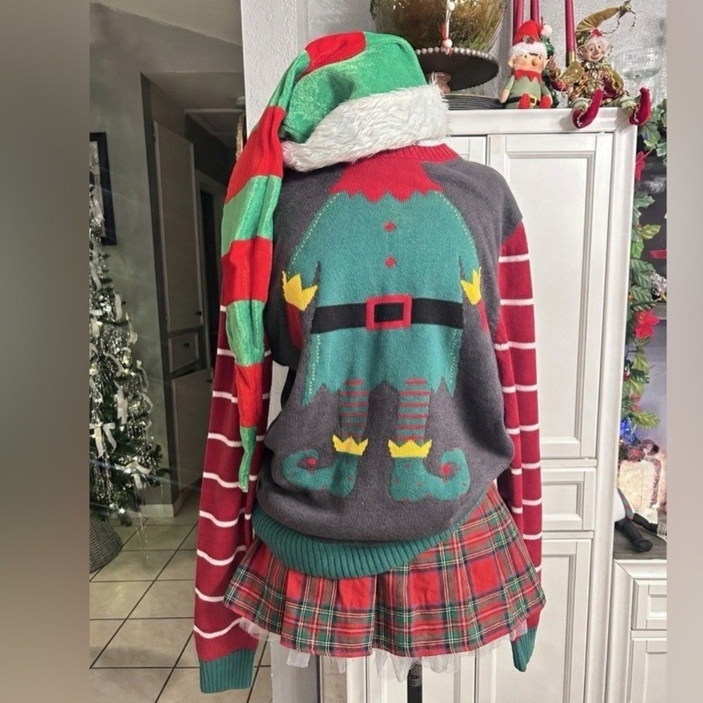 Large Ugly Christmas‎ Elf Sweater Holiday Party Stretchy Fun Cute